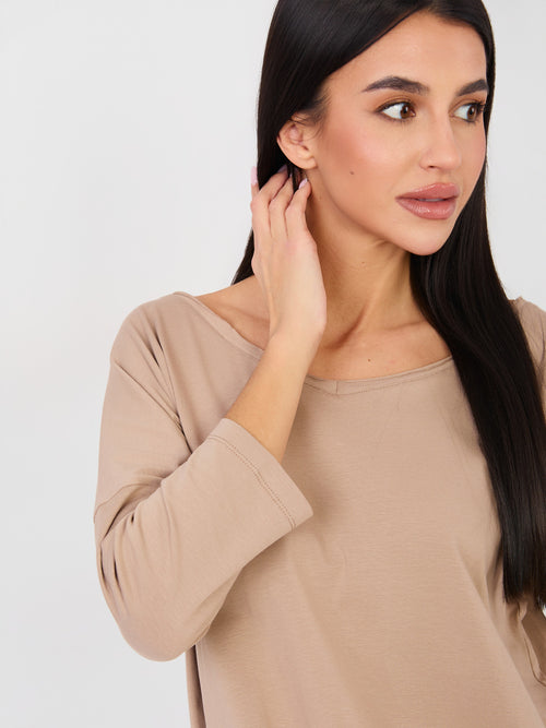Basic Blouse met 3/4 Mouw – Donkerbeige
