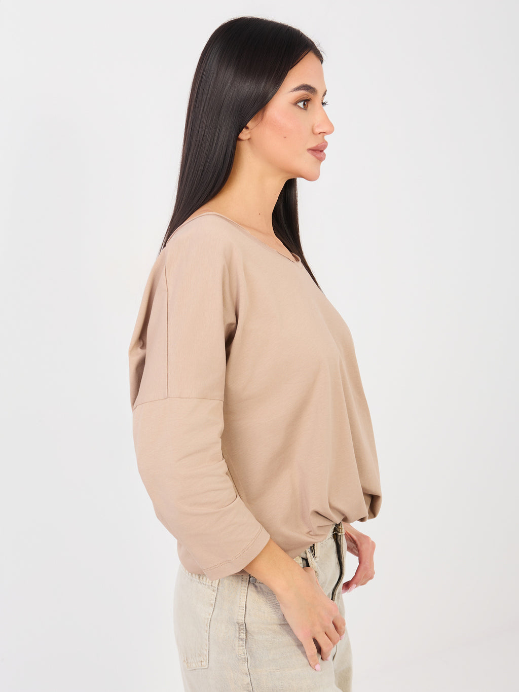 Basic Blouse met 3/4 Mouw – Donkerbeige