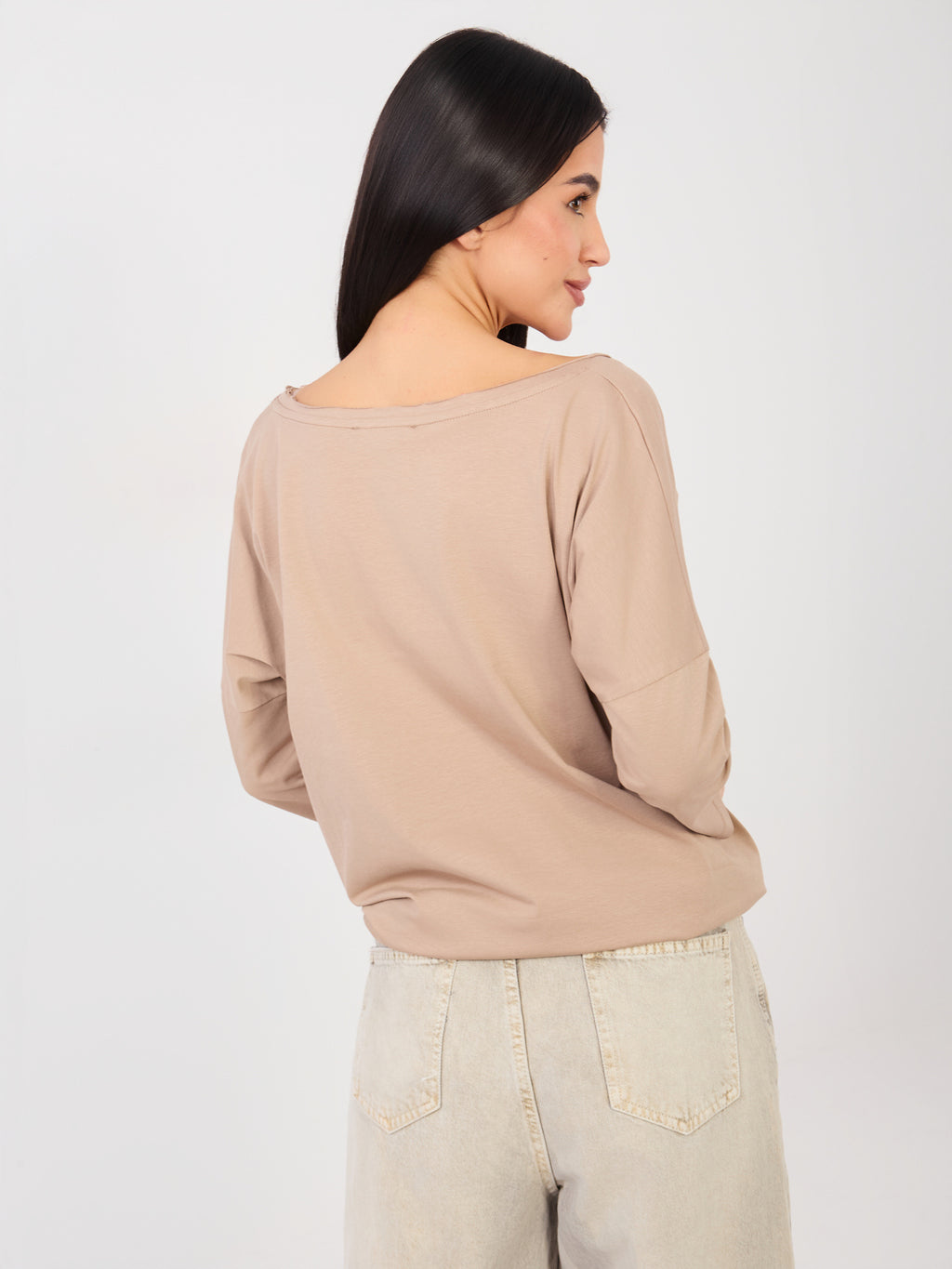 Basic Blouse met 3/4 Mouw – Donkerbeige