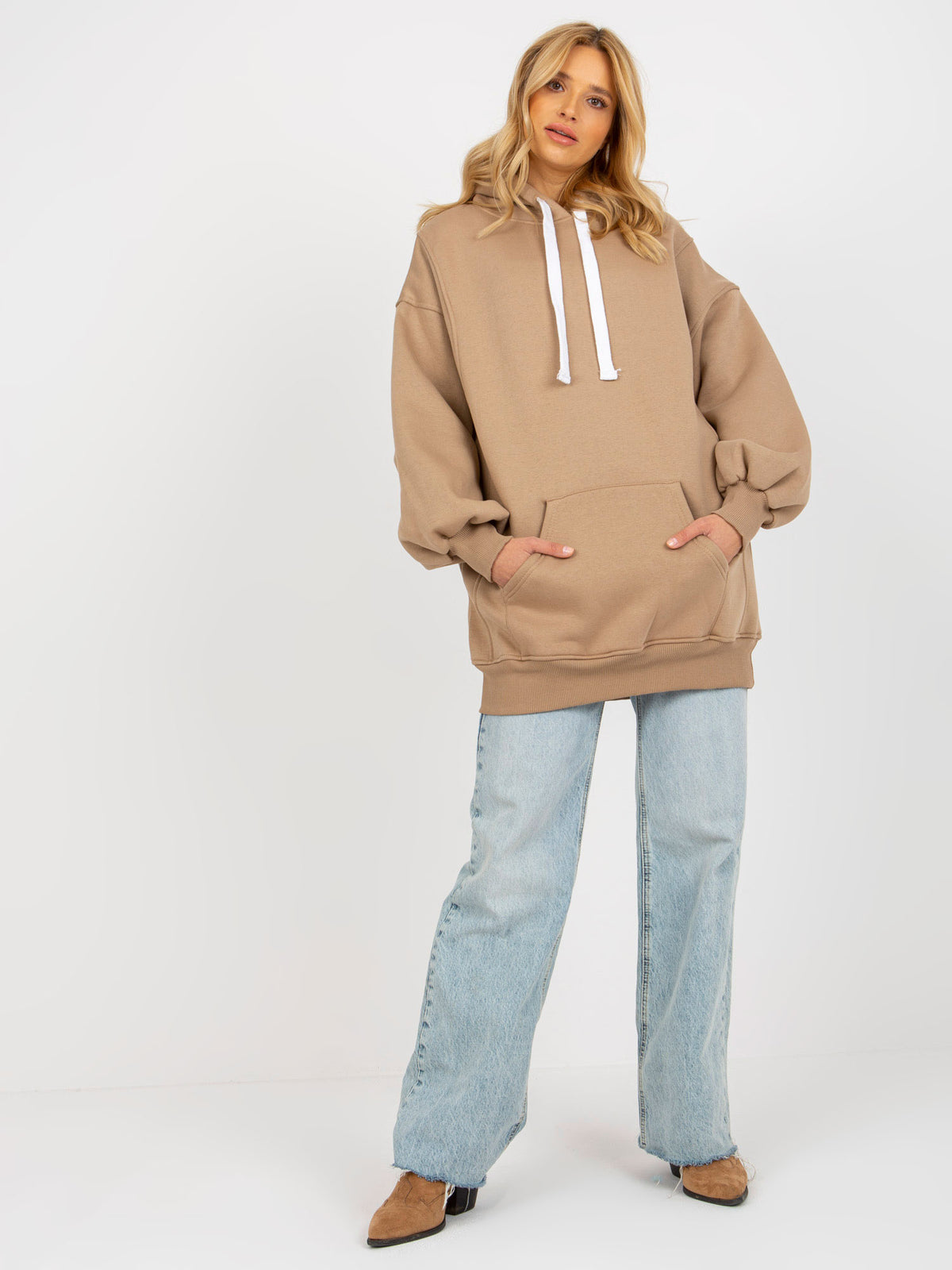 Lange Oversized Hoodie – Donkerbeige
