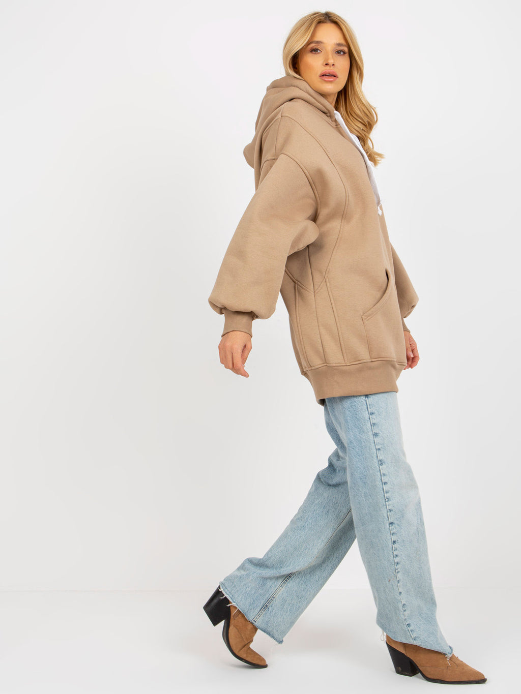Lange Oversized Hoodie – Donkerbeige