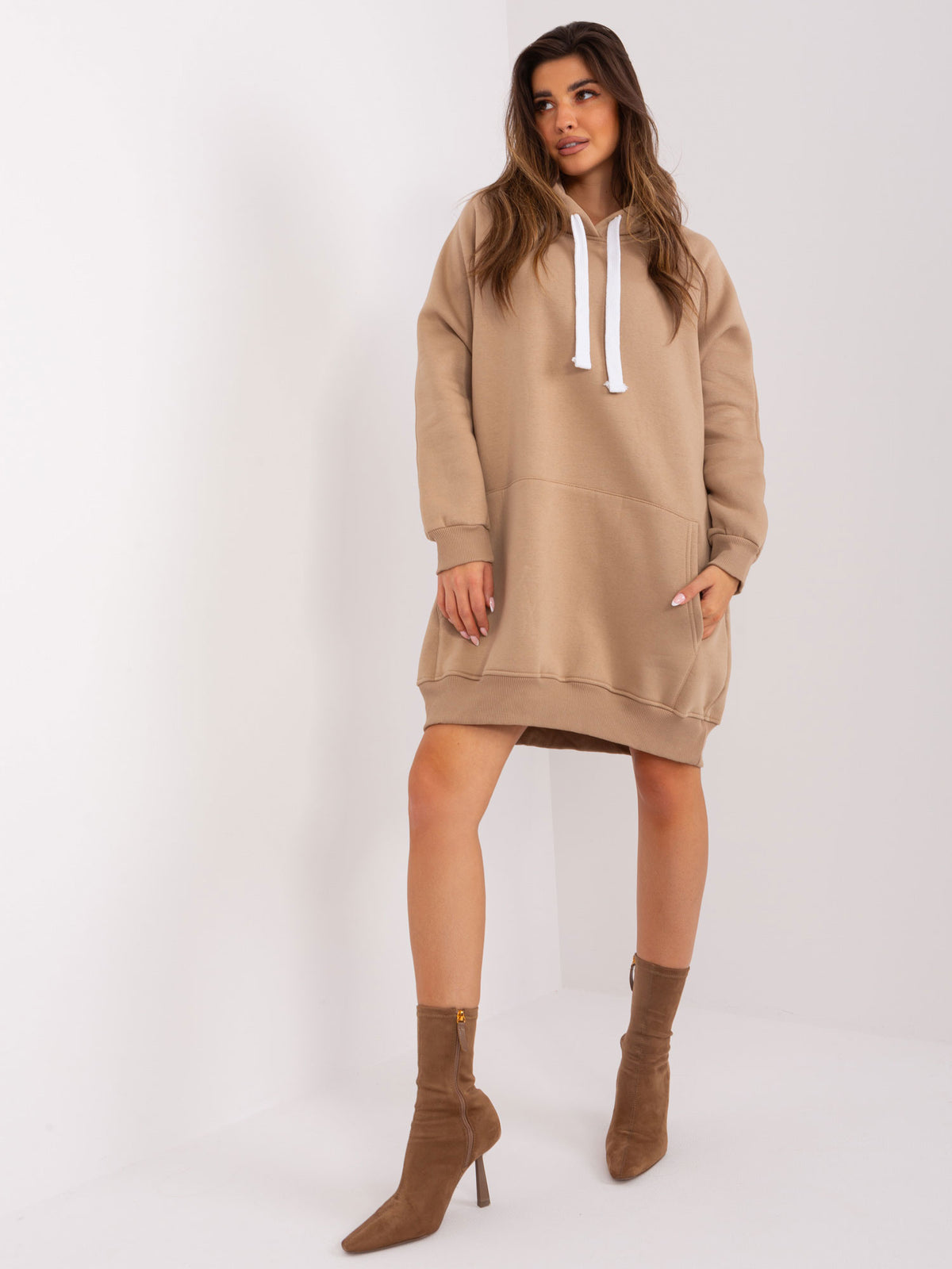 Lange Oversized Hoodie – Donkerbeige