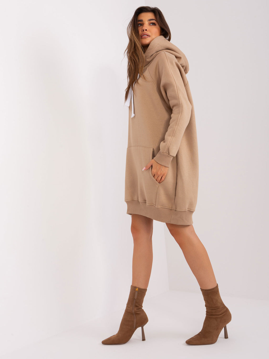 Lange Oversized Hoodie – Donkerbeige