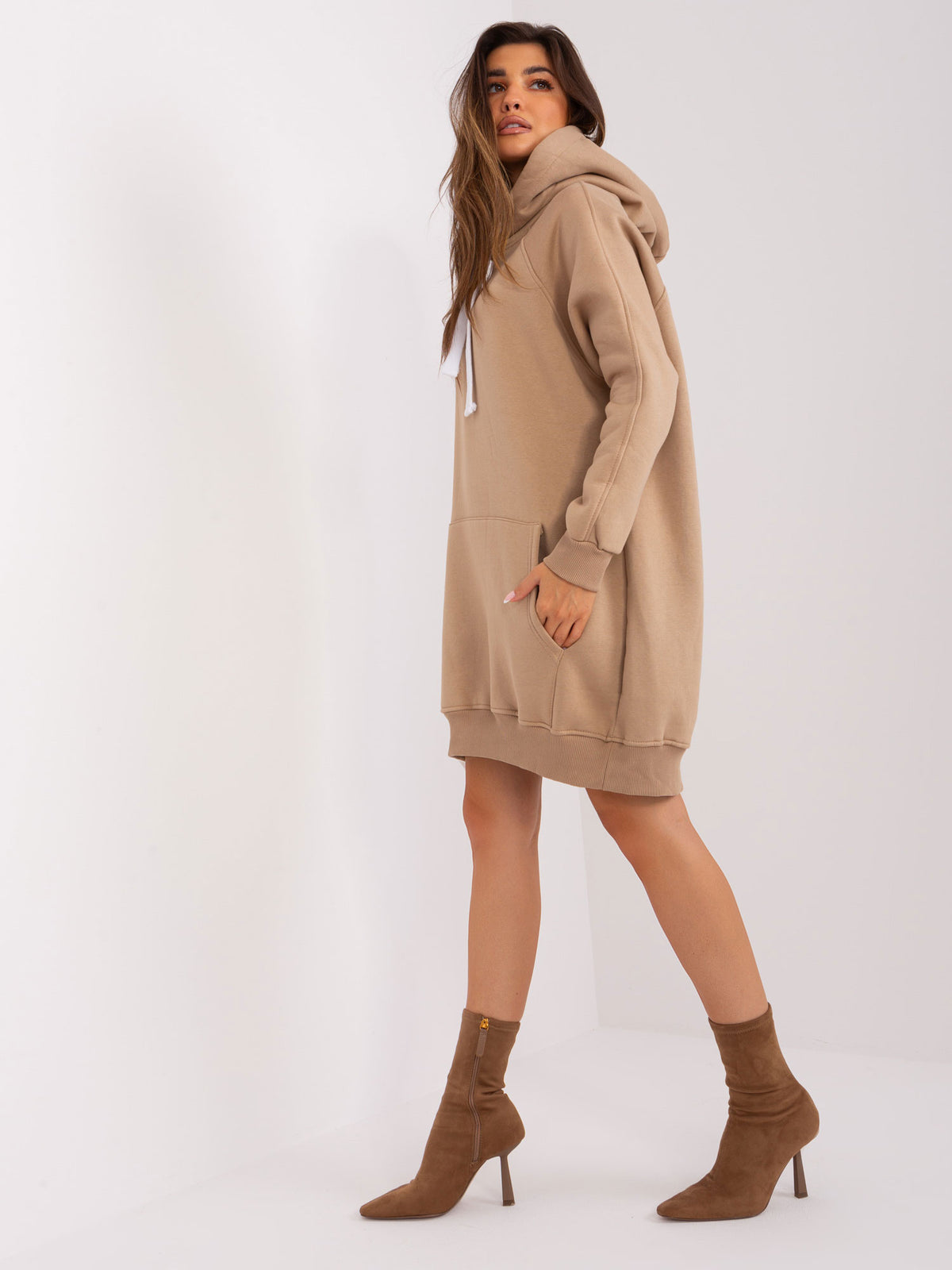 Lange Oversized Hoodie – Donkerbeige