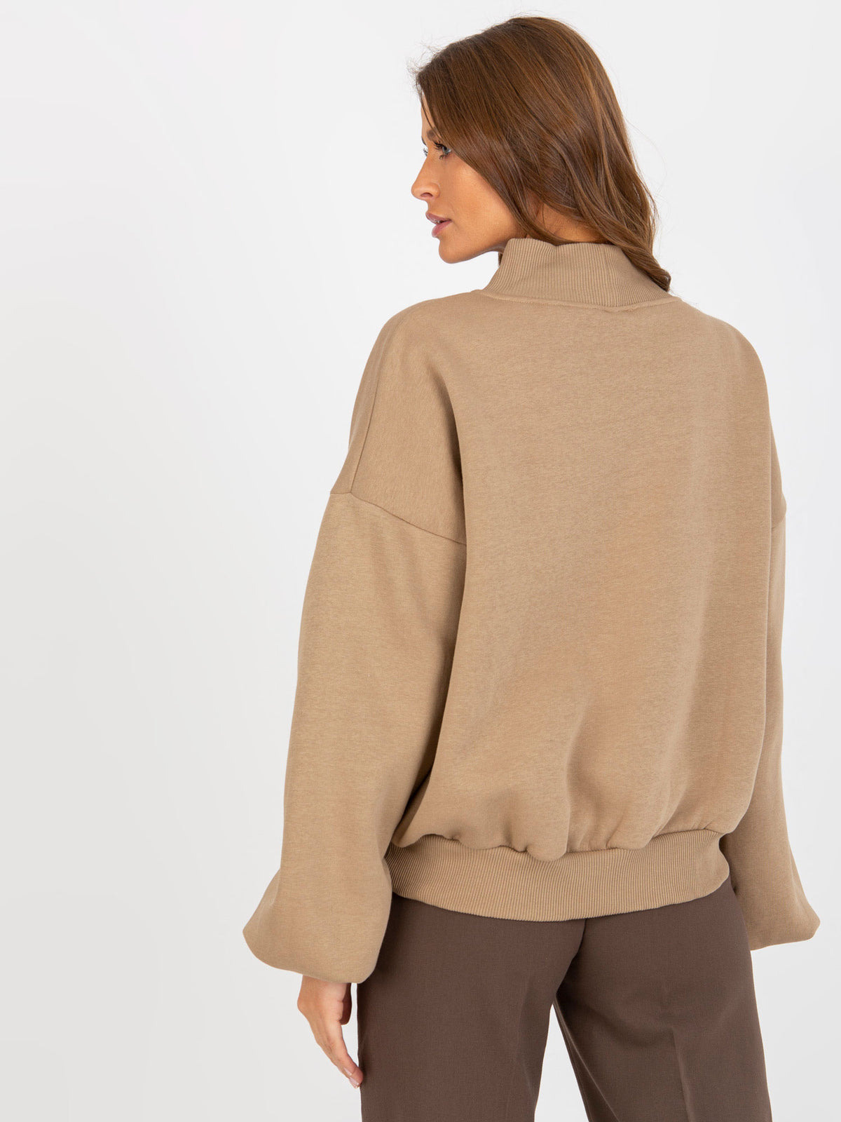Sweater met Col en Print – Donkerbeige