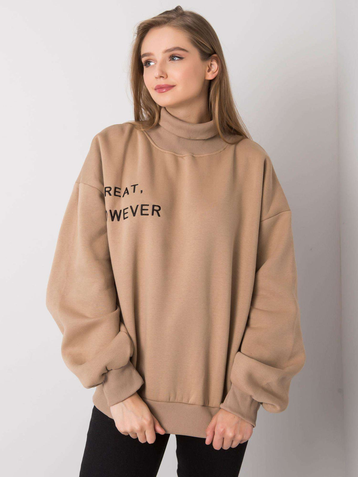 Warm Gevoerde Sweater met Col – Donkerbeige