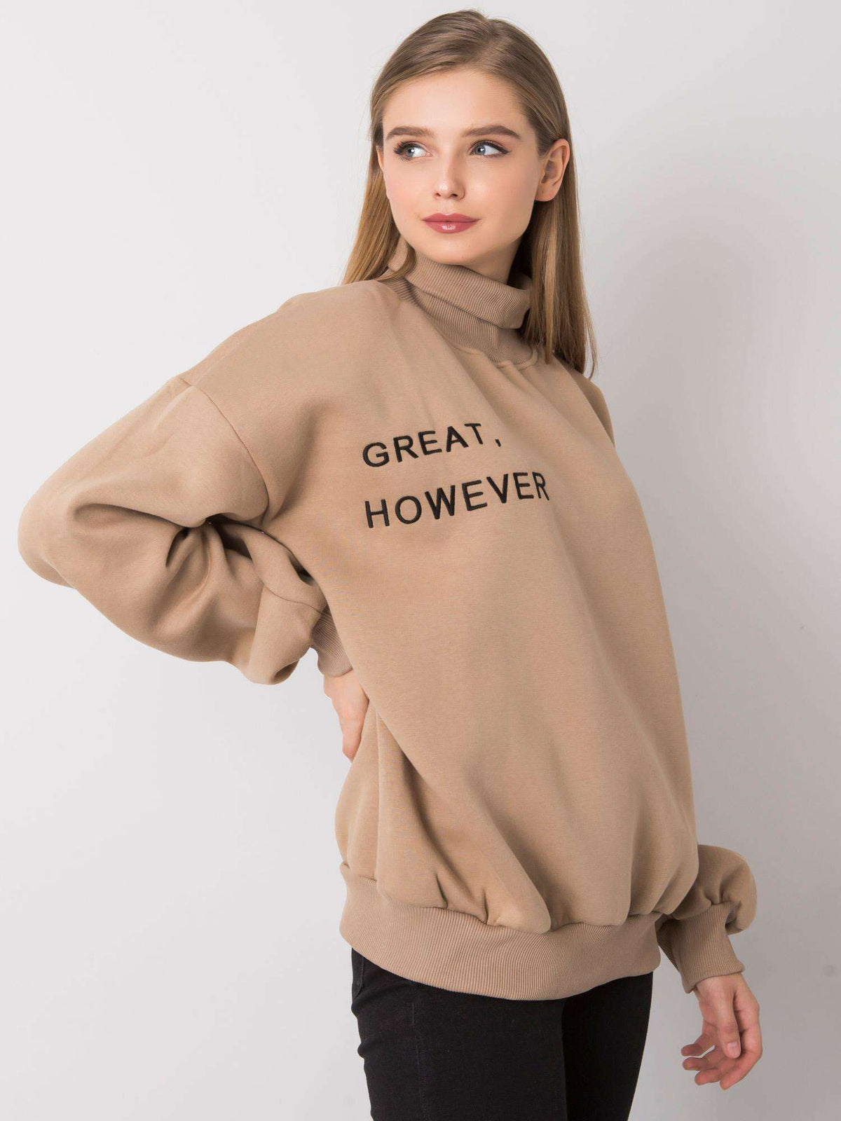 Warm Gevoerde Sweater met Col – Donkerbeige