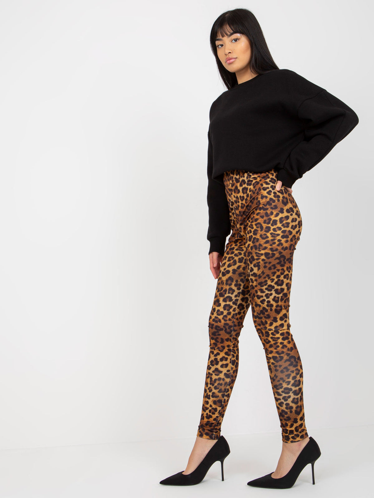 High-Waist Legging met Luipaardprint – Zwart/Beige