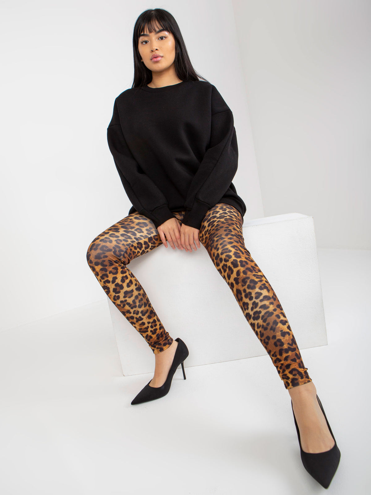 High-Waist Legging met Luipaardprint – Zwart/Beige