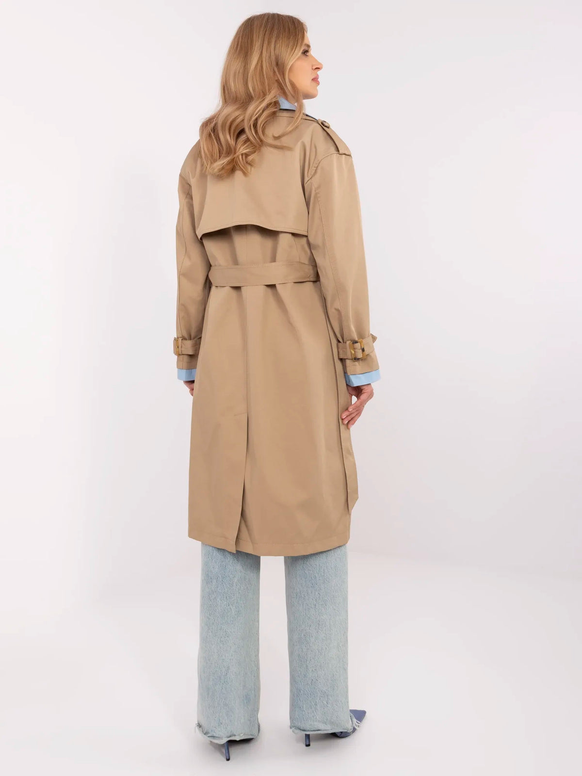 Donkerbeige Trenchcoat met Ceintuur en Overhemdetail