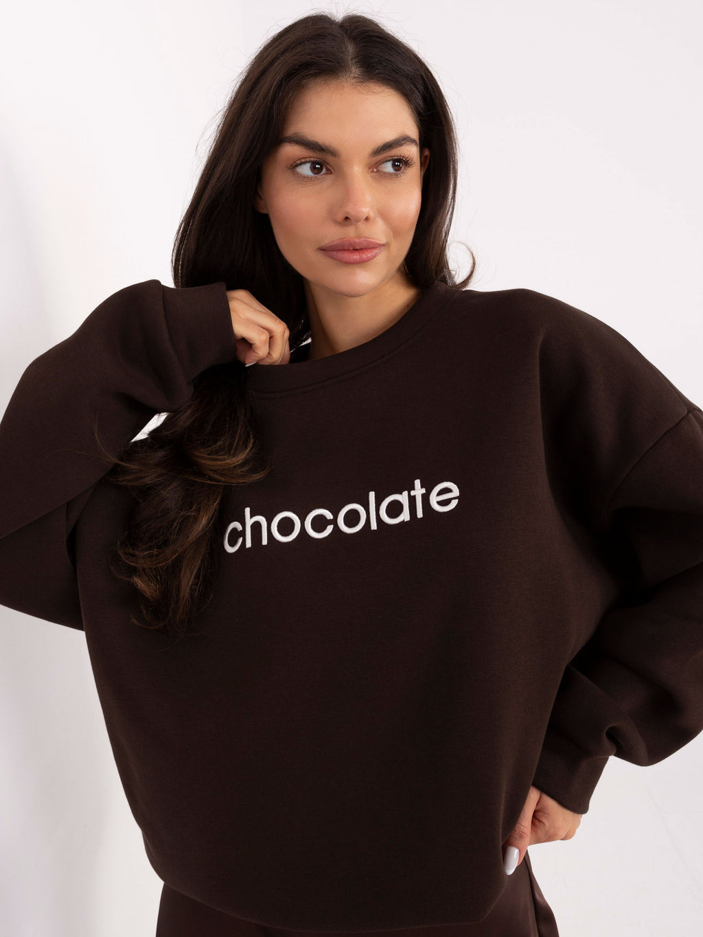 Oversized Sweater met Chocolate-Borduursel – Donkerbruin