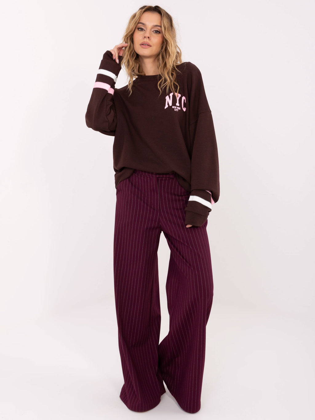 Sweater met New York-Print – Donkerbruin