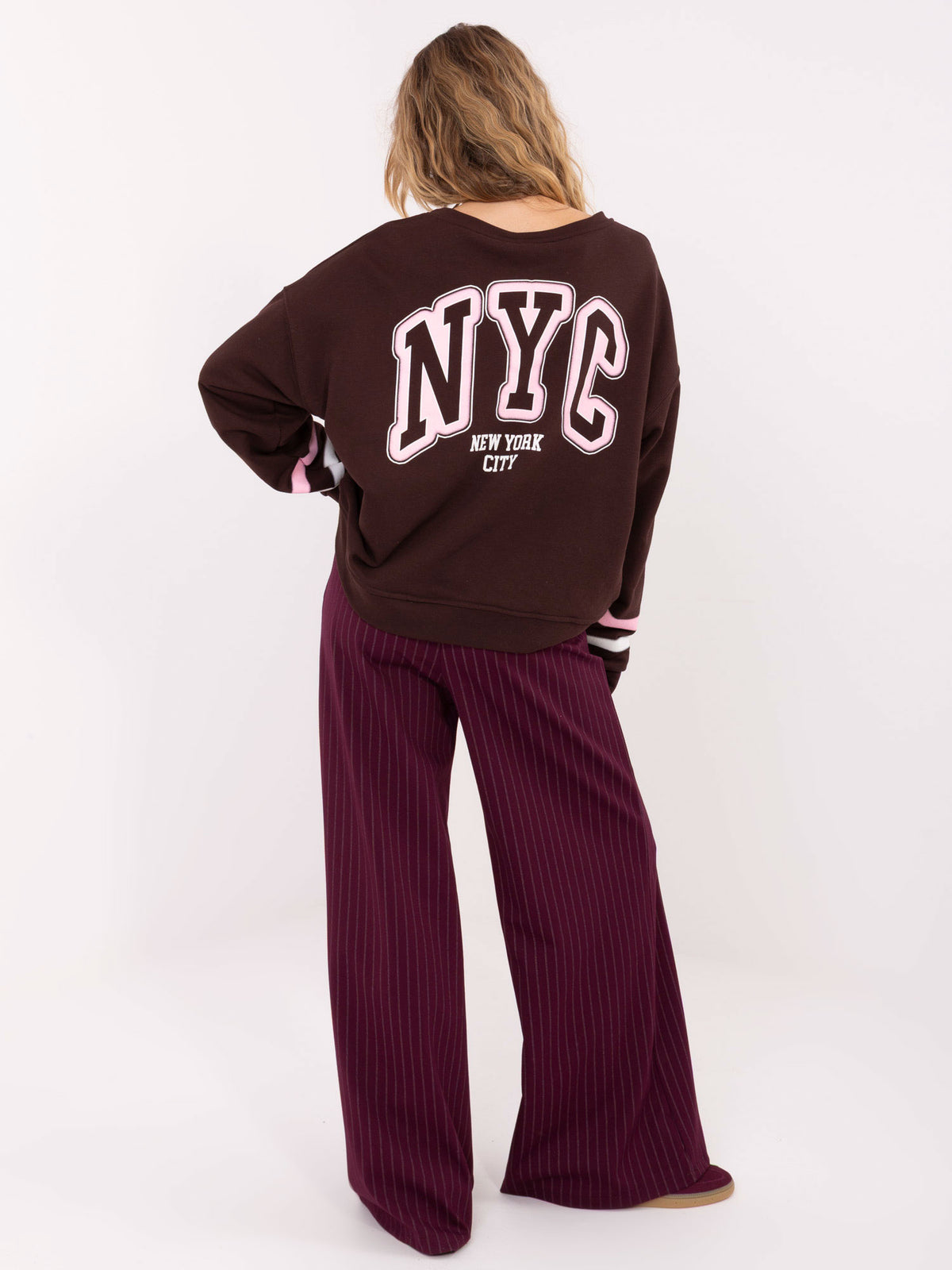 Sweater met New York-Print – Donkerbruin