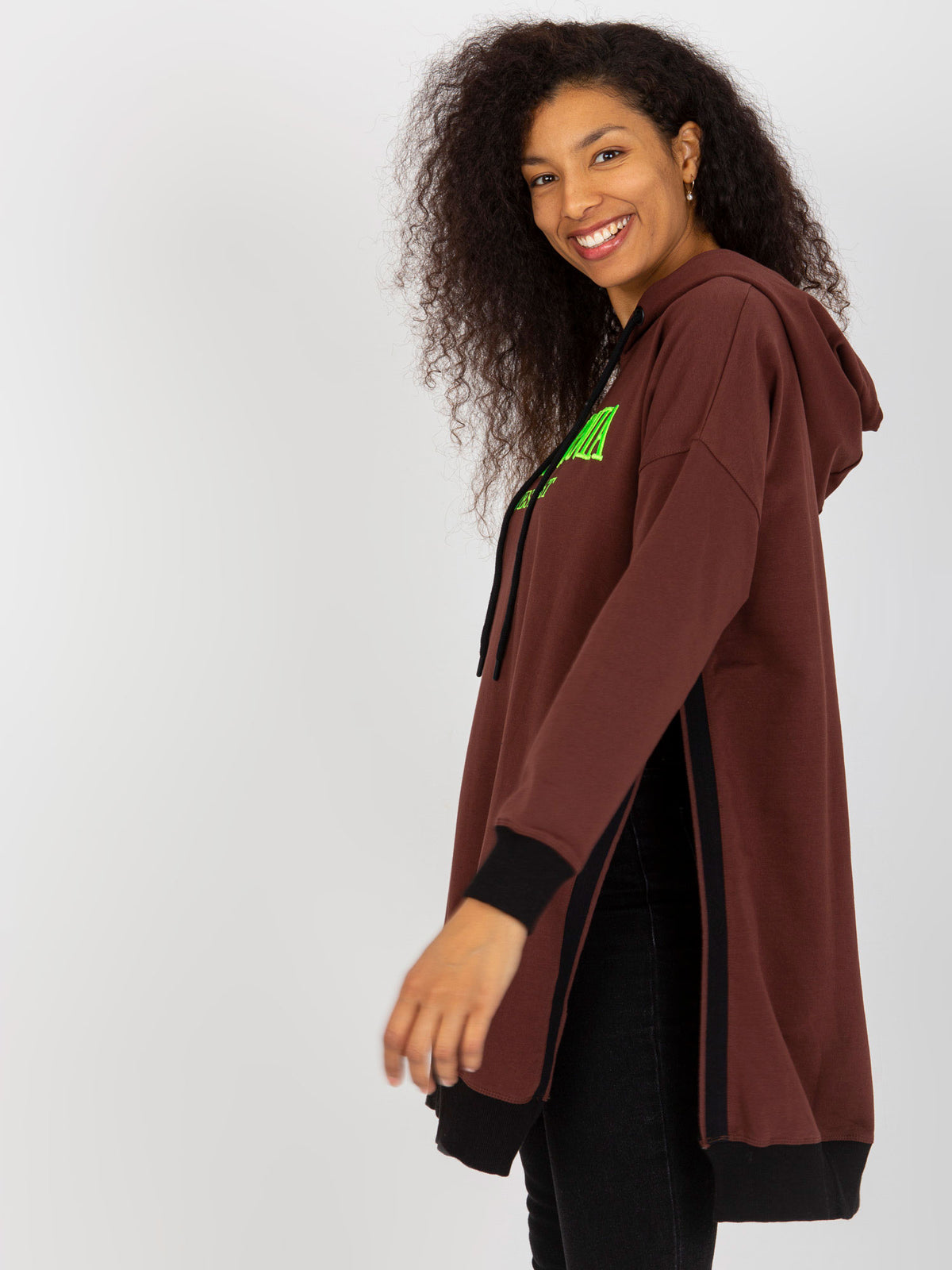 Lange Oversized Hoodie met Splitten – Donkerbruin