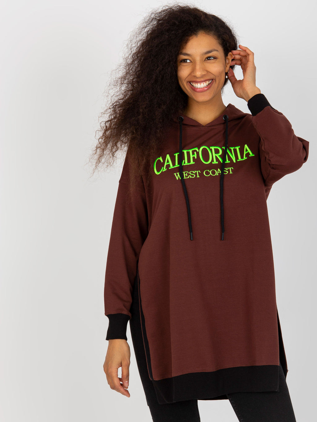 Lange Oversized Hoodie met Splitten – Donkerbruin