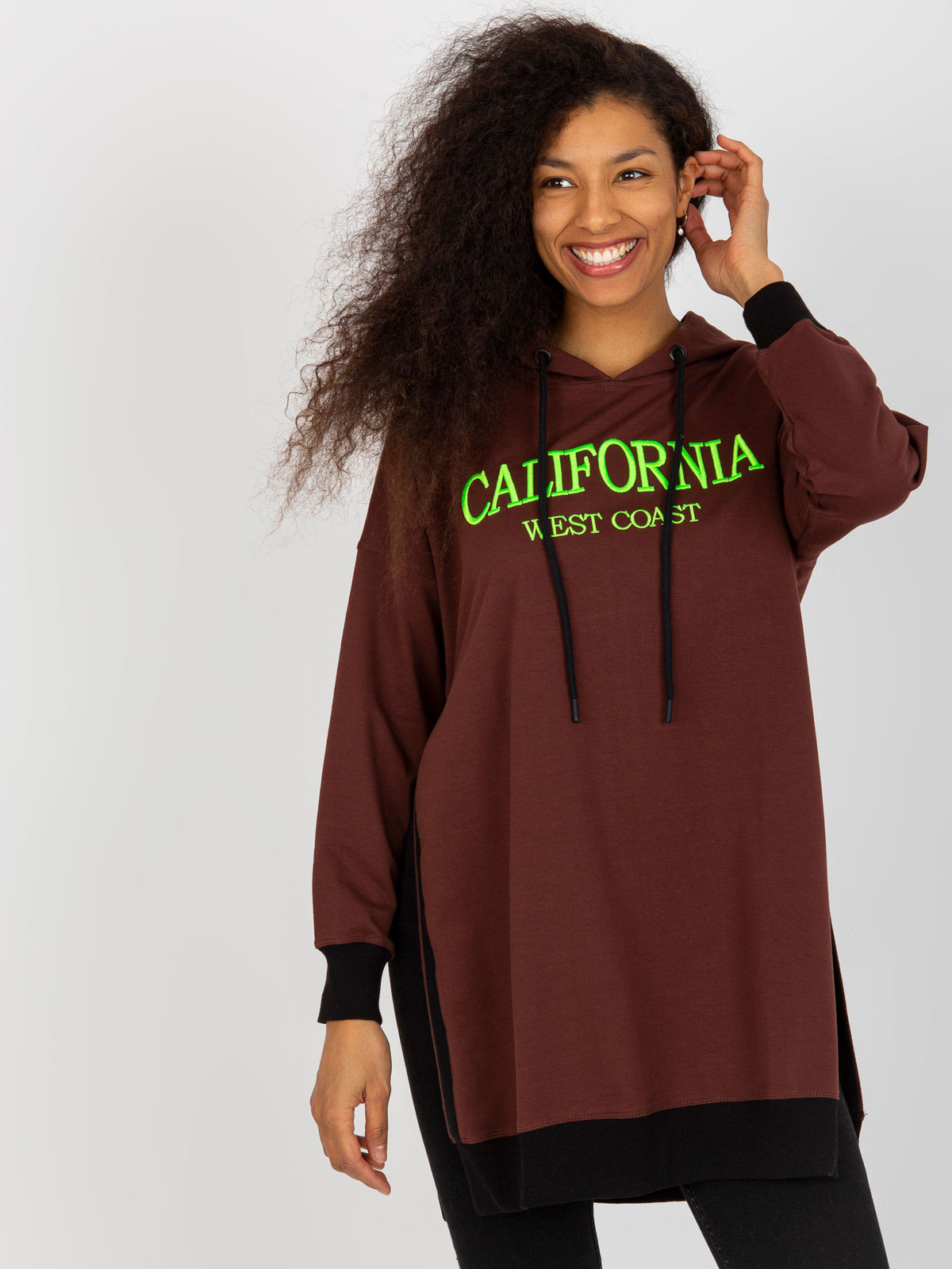 Lange Oversized Hoodie met Splitten – Donkerbruin