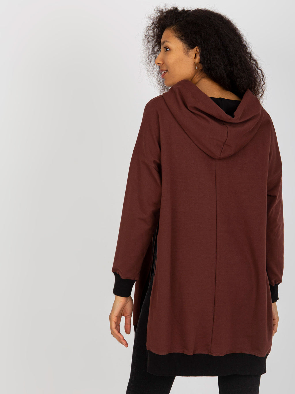 Lange Oversized Hoodie met Splitten – Donkerbruin