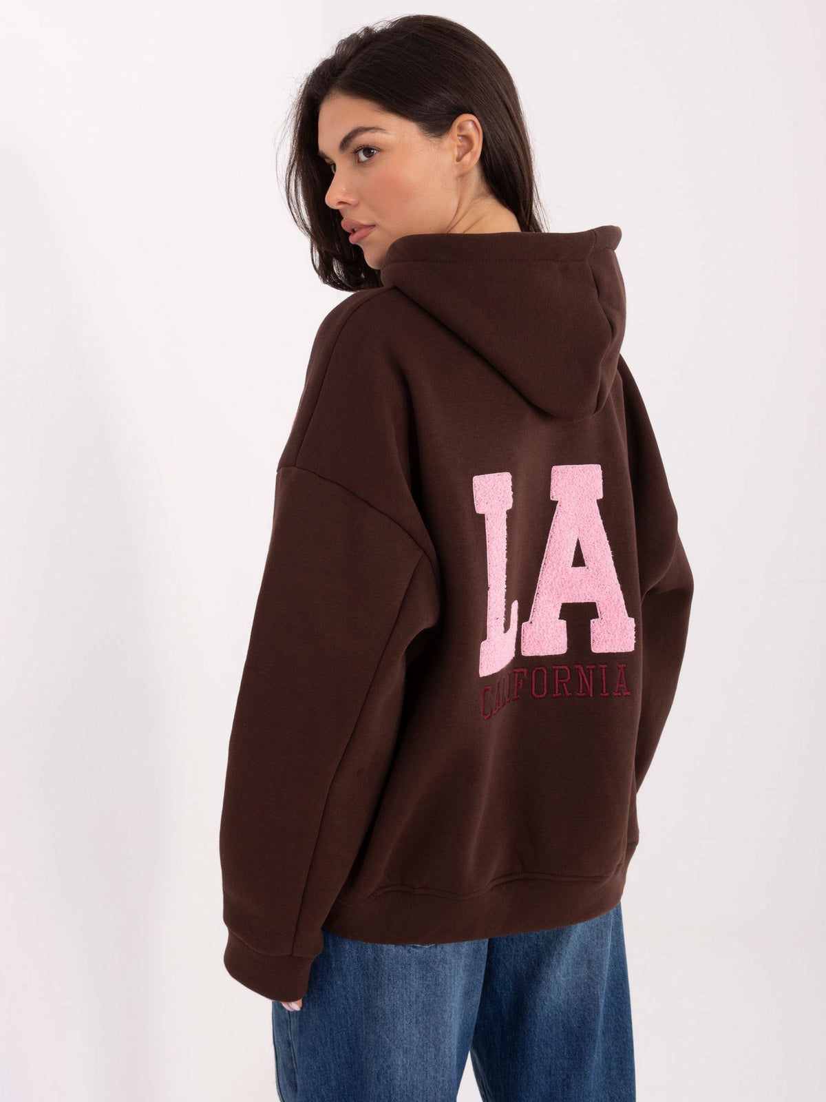 Hoodie met LA-Print – Donkerbruin