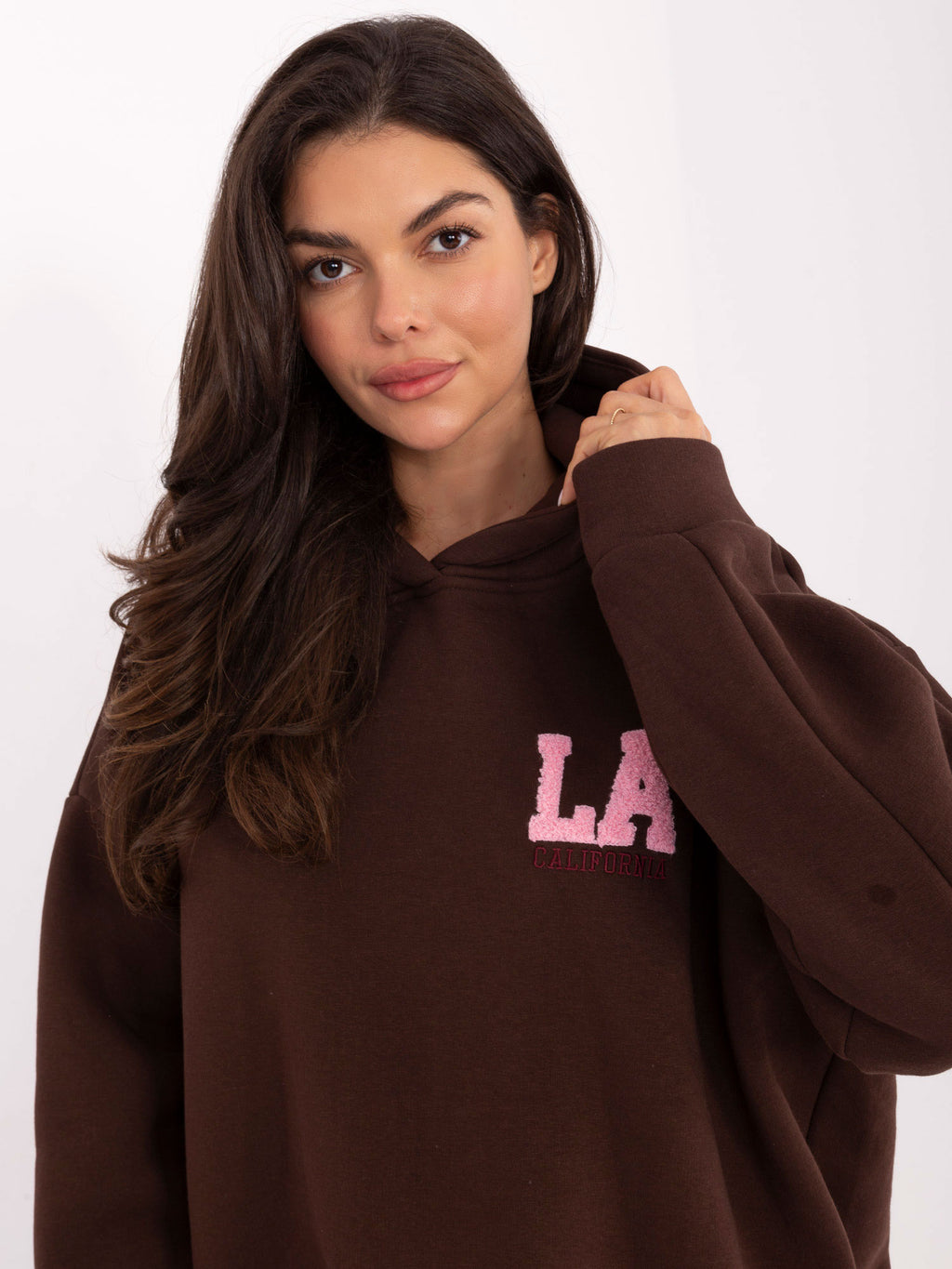 Hoodie met LA-Print – Donkerbruin