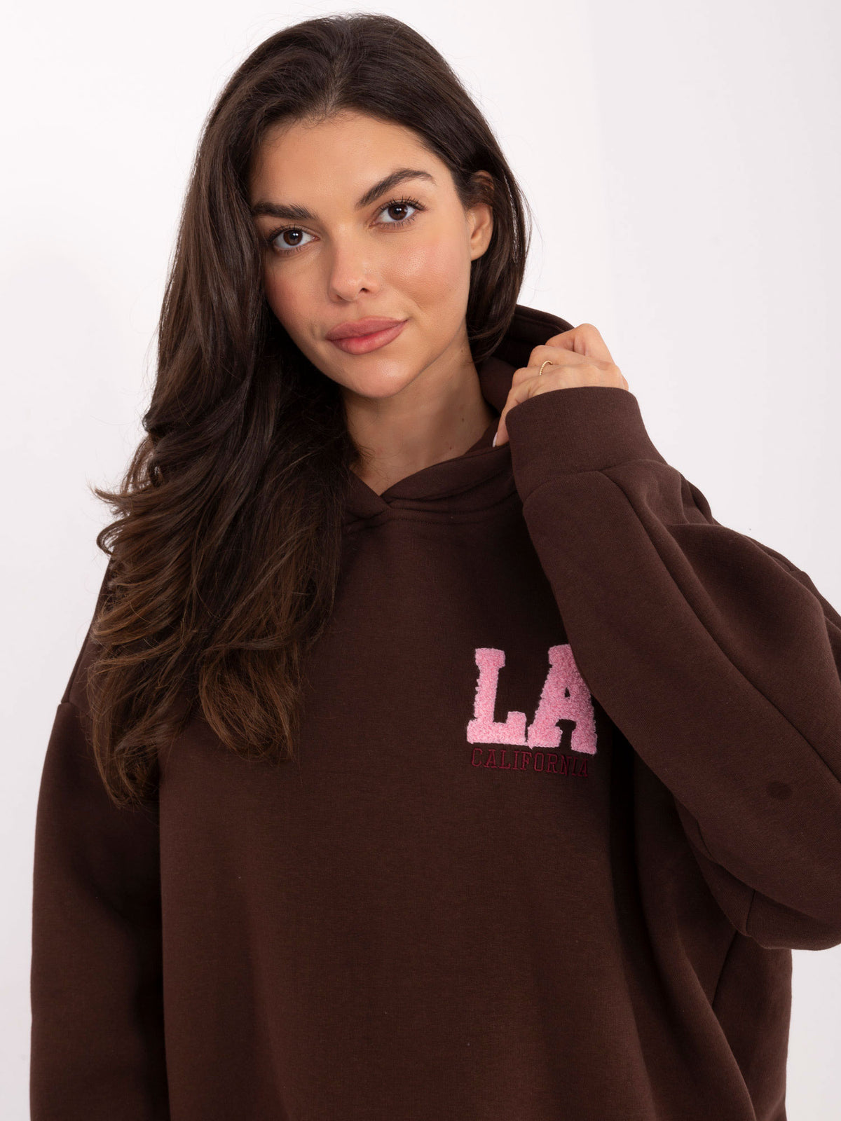 Hoodie met LA-Print – Donkerbruin