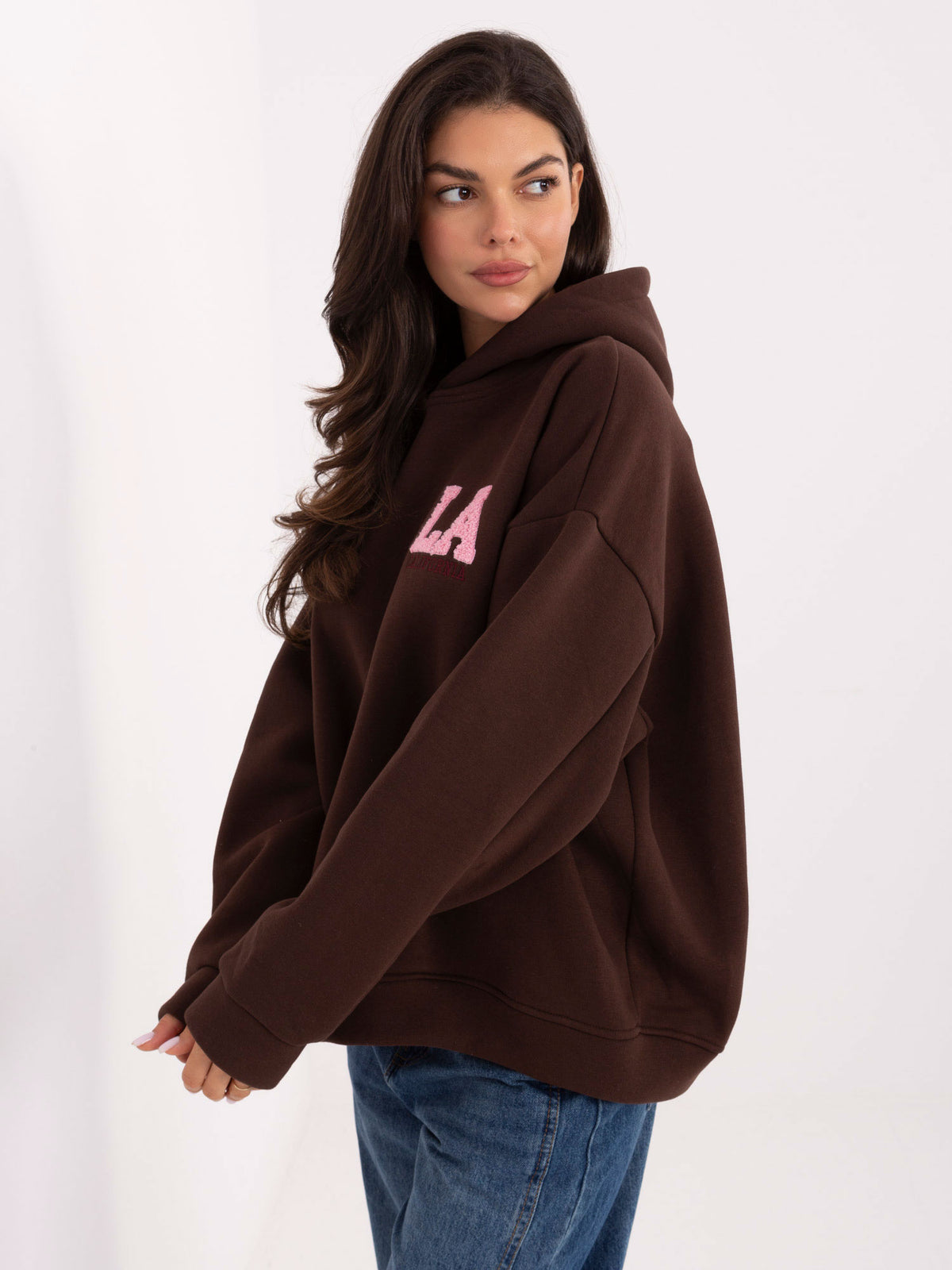 Hoodie met LA-Print – Donkerbruin