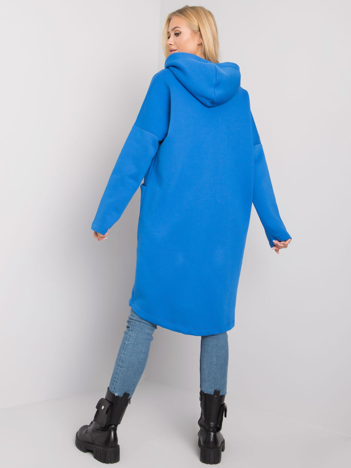 Elvina Lange Hoodie met Rits – Donkerblauw