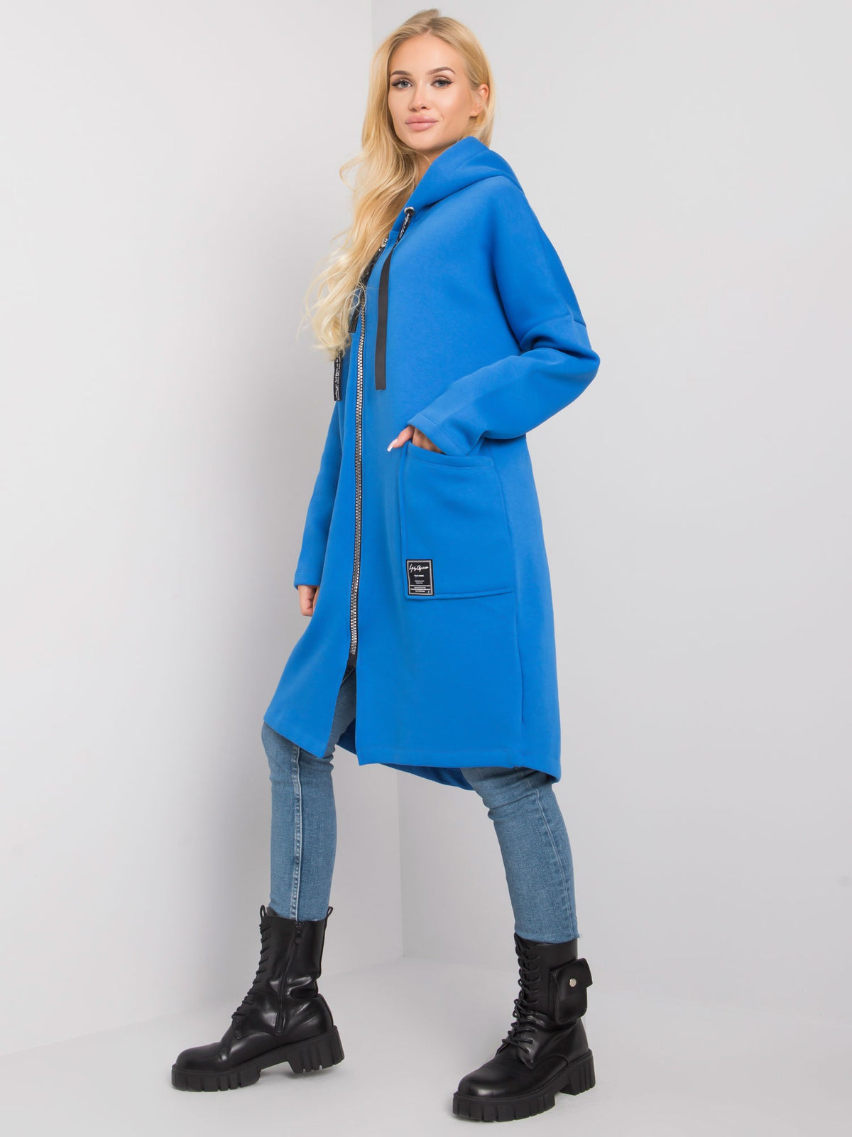 Elvina Lange Hoodie met Rits – Donkerblauw