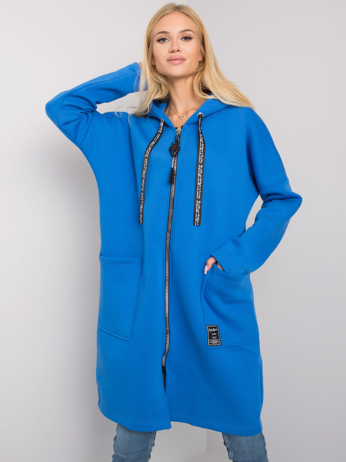 Elvina Lange Hoodie met Rits – Donkerblauw