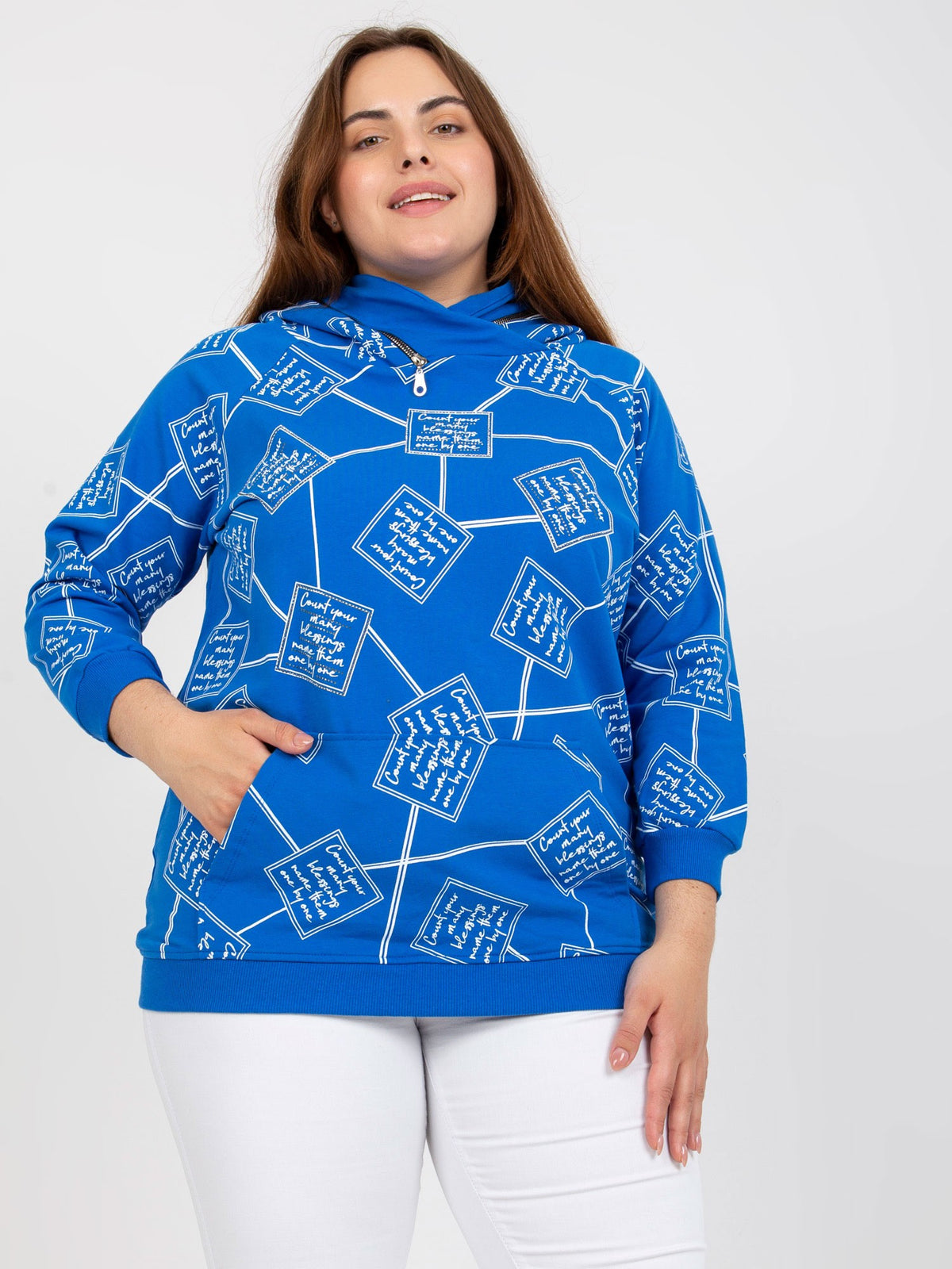 Plus Size Hoodie met Print – Donkerblauw