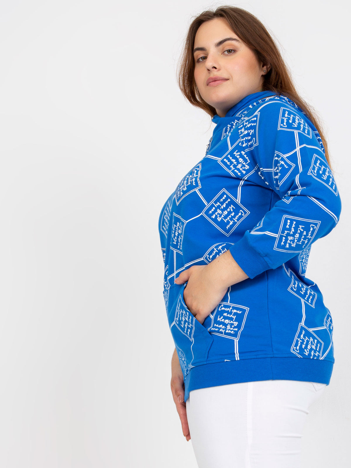 Plus Size Hoodie met Print – Donkerblauw