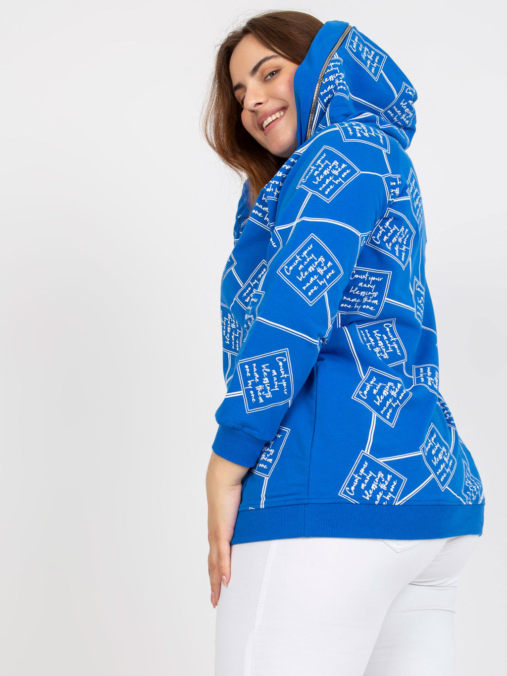 Plus Size Hoodie met Print – Donkerblauw