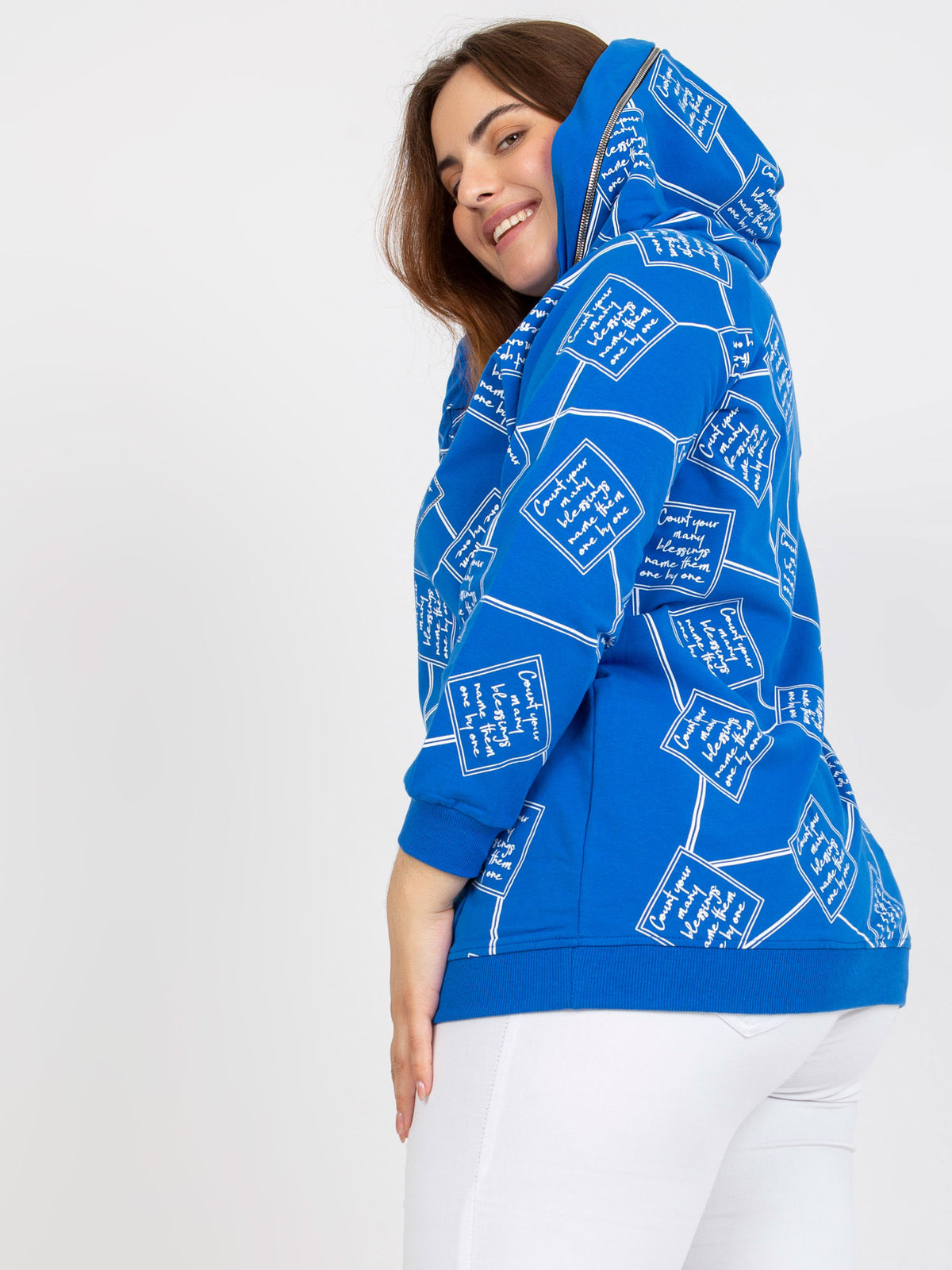 Plus Size Hoodie met Print – Donkerblauw