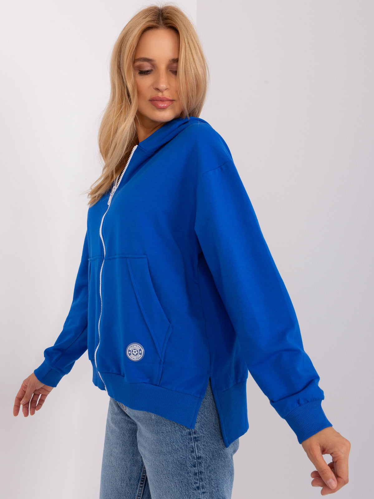 Lange Sweater met Rits en Capuchon – Donkerblauw