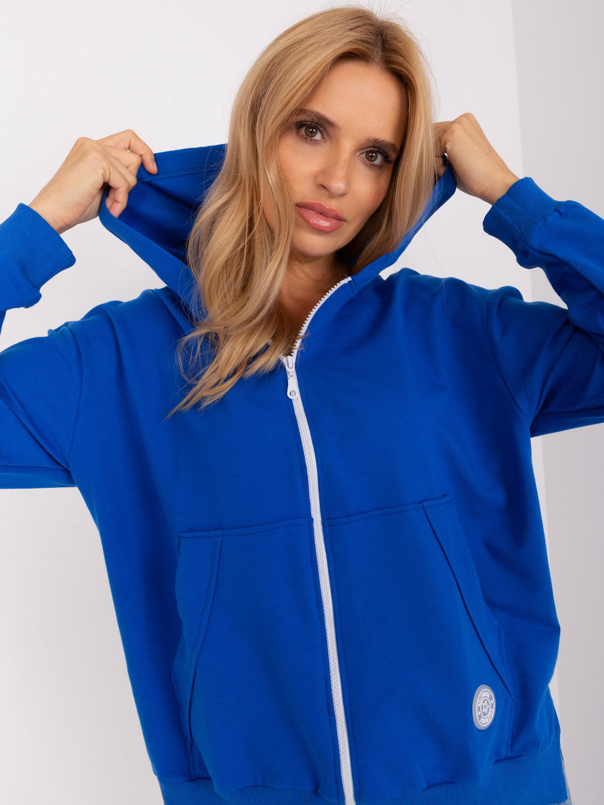 Lange Sweater met Rits en Capuchon – Donkerblauw