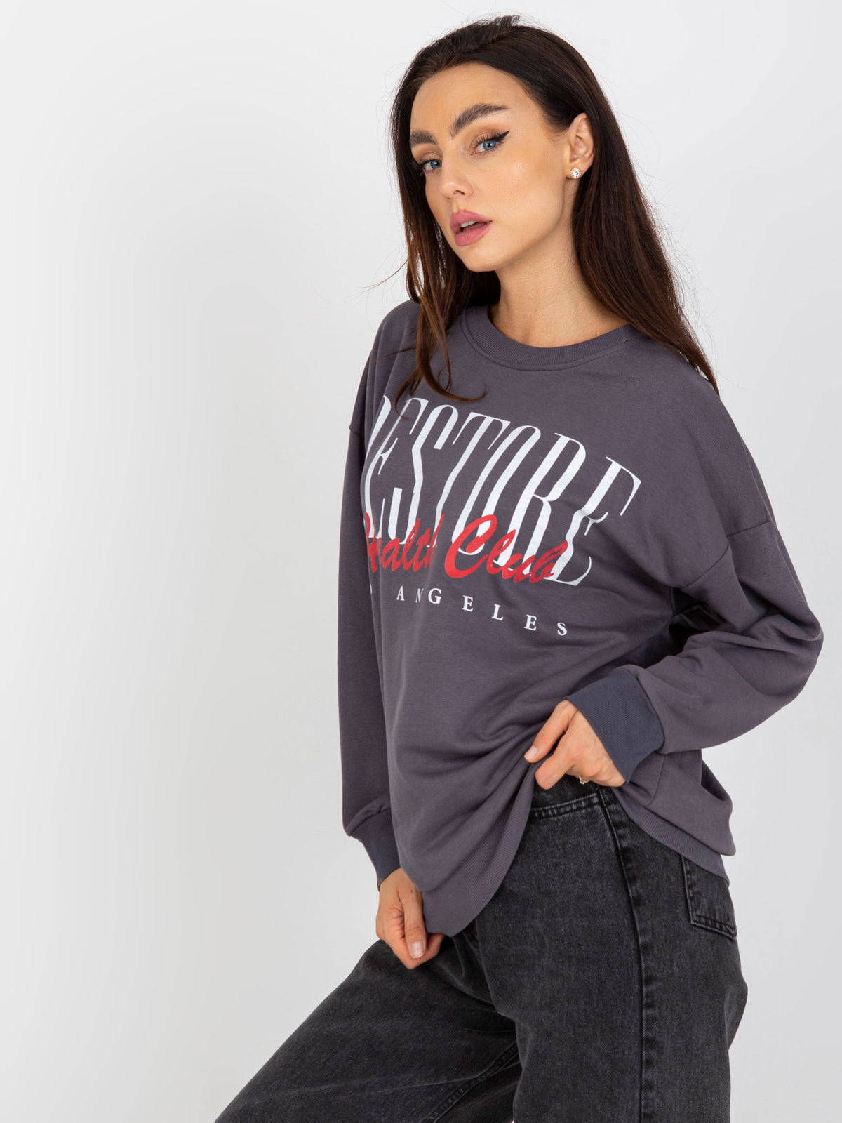 Sweater met Print – Donkergrijs