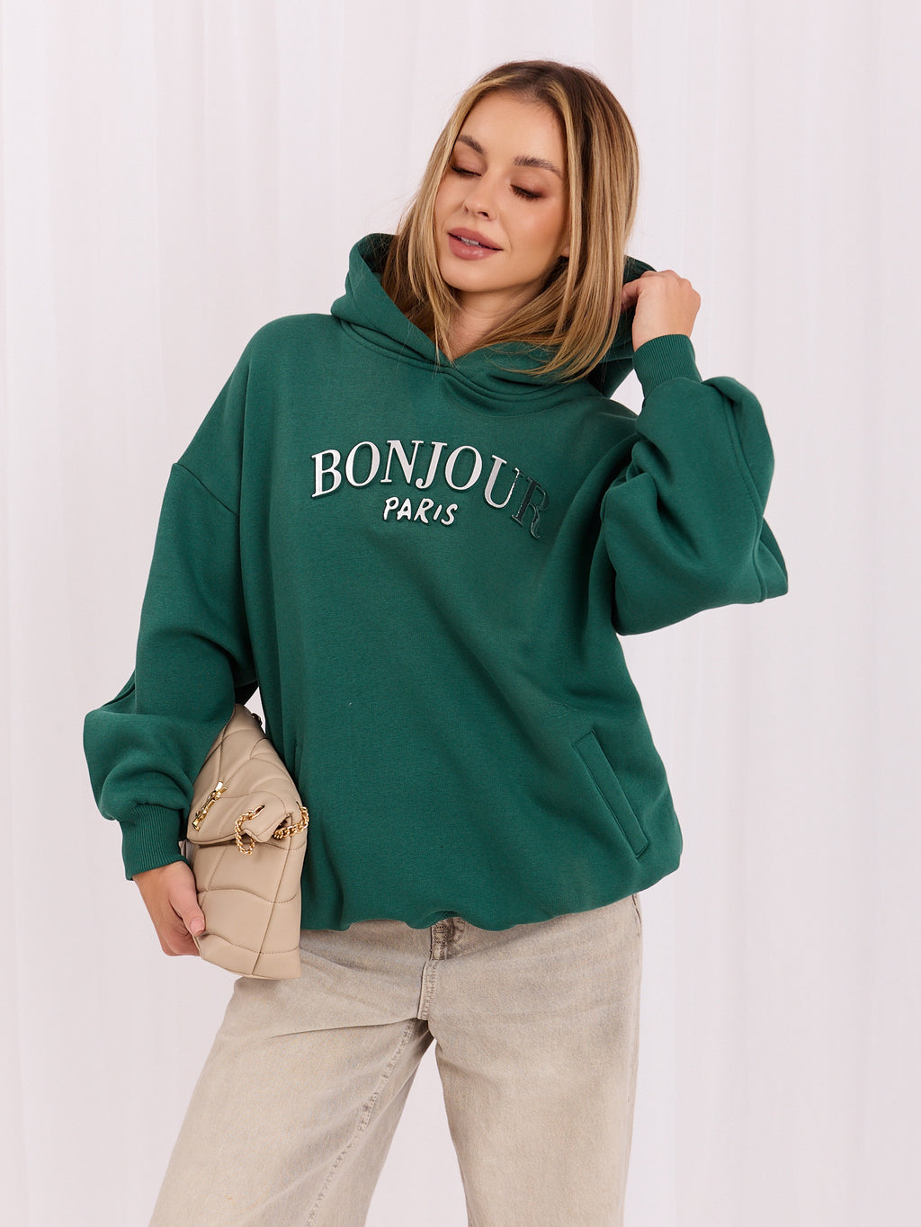 Lille Hoodie met Zakken – Donkergroen