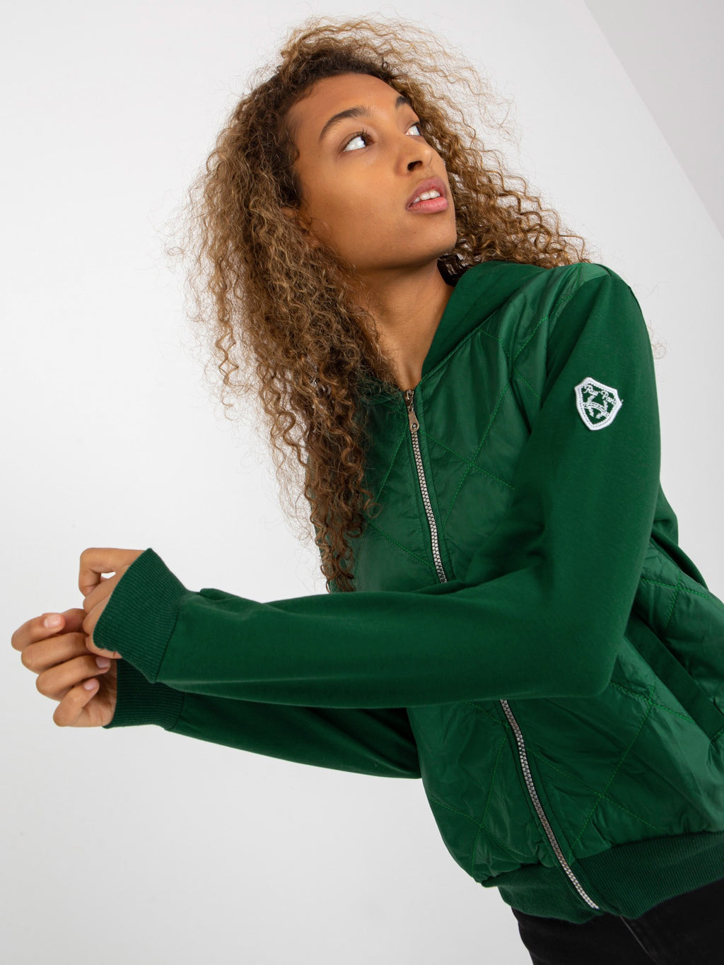Gewatteerde Bomber Hoodie – Donkergroen