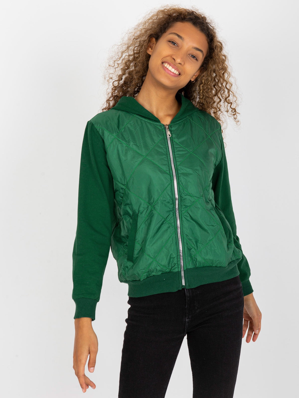 Gewatteerde Bomber Hoodie – Donkergroen