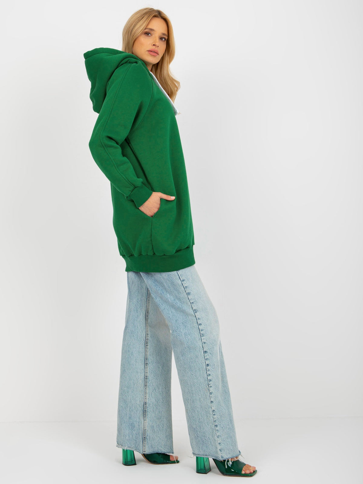 Lange Basic Hoodie – Donkergroen