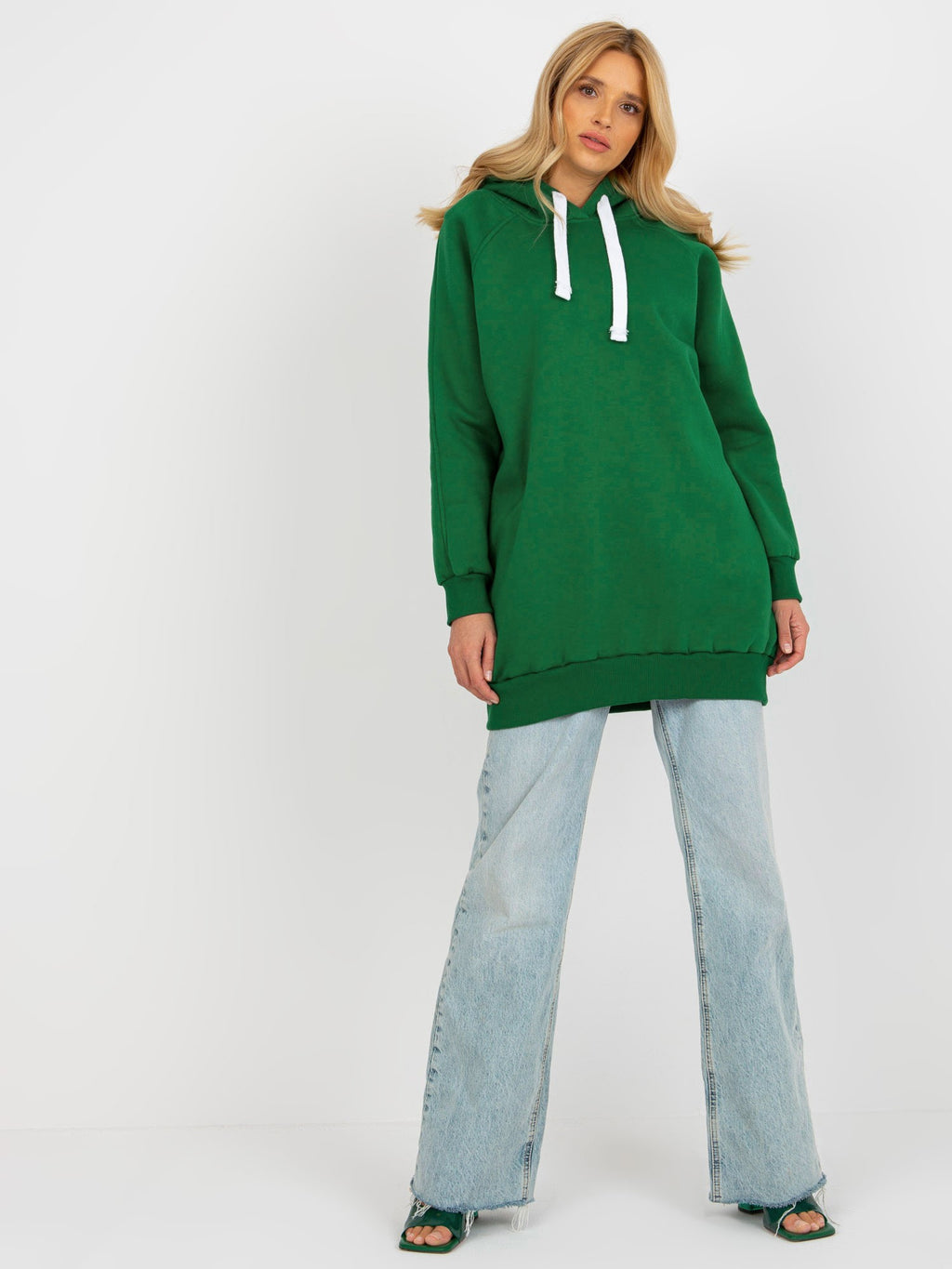 Lange Basic Hoodie – Donkergroen