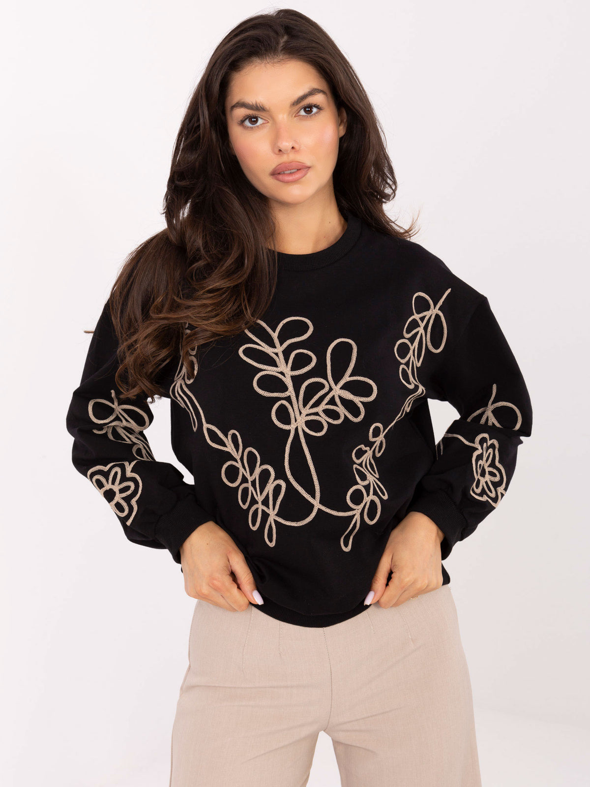 Sweater met Bloemborduursel – Zwart