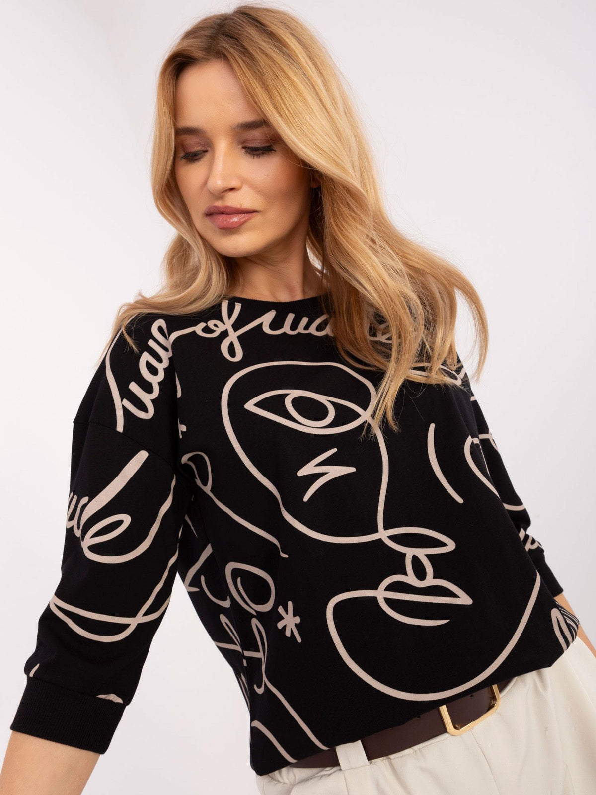 Abstracte Print Blouse – Zwart