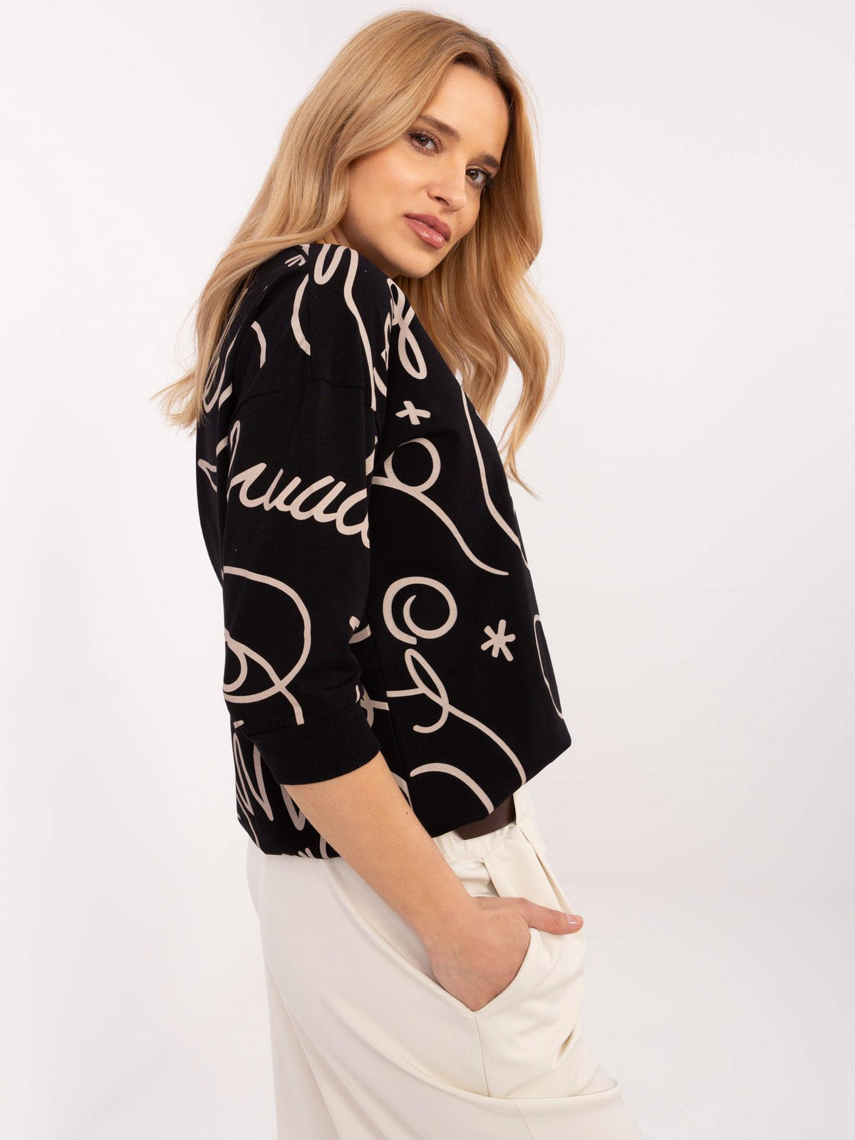 Abstracte Print Blouse – Zwart