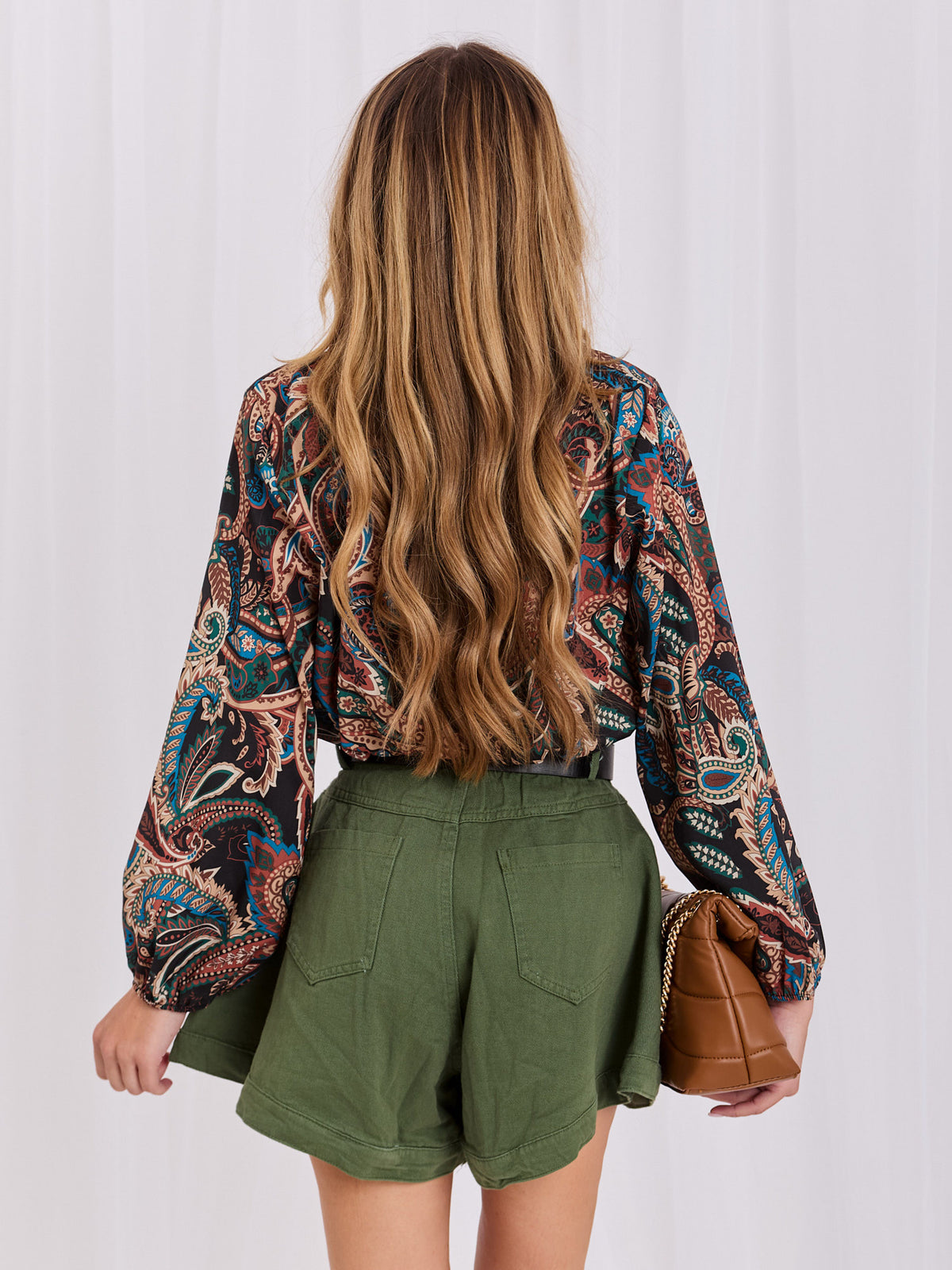Paisley Blouse met Hoge Hals – Zwart/Beige