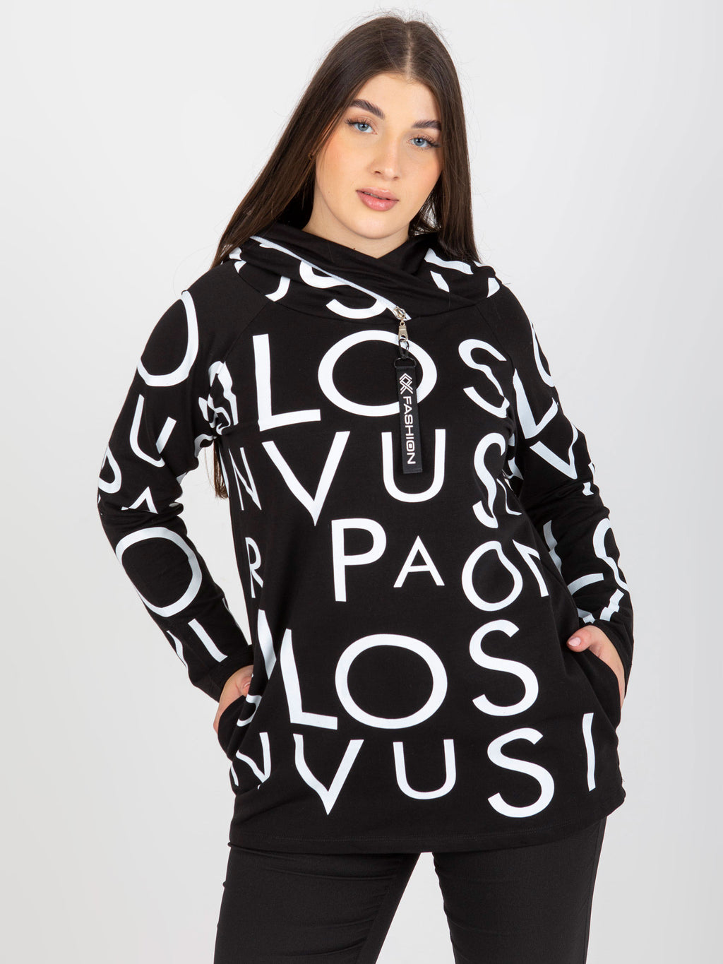 Plus Size Hoodie met Print – Zwart