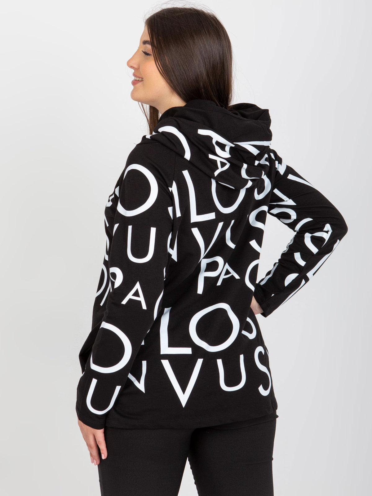 Plus Size Hoodie met Print – Zwart