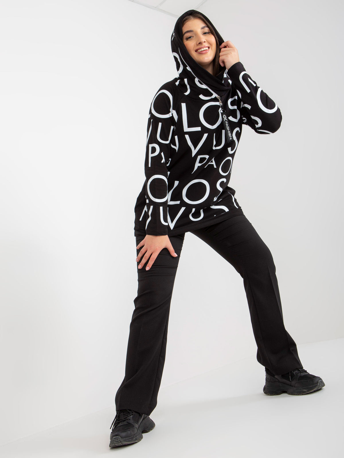 Plus Size Hoodie met Print – Zwart