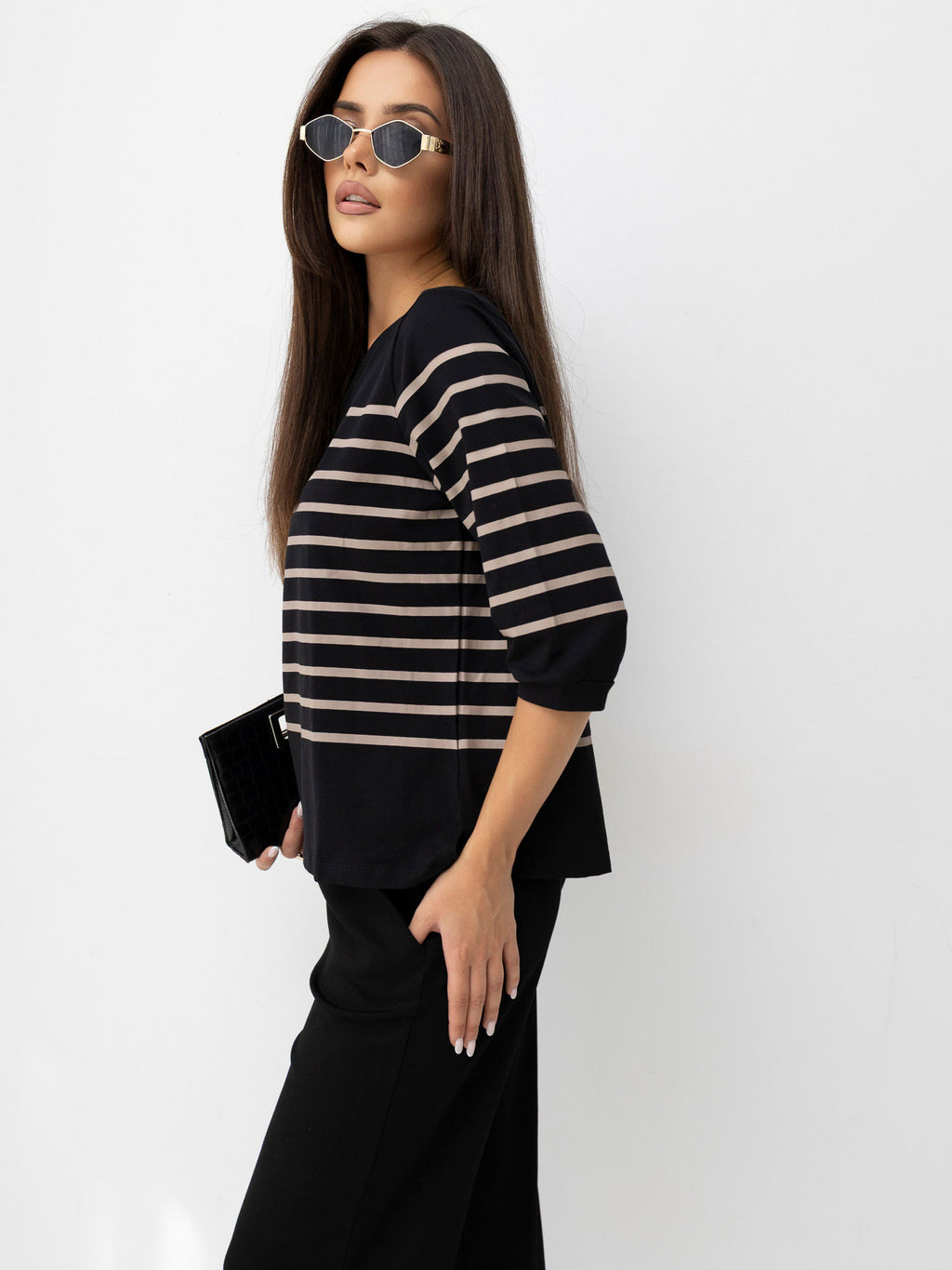 Gestreepte Blouse – Zwart/Beige