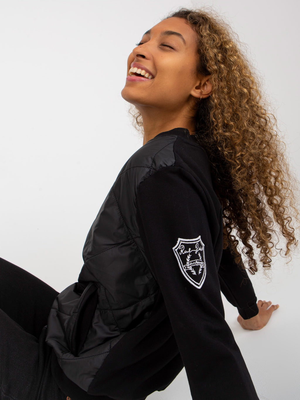 Gewatteerde Bomber Sweater – Zwart