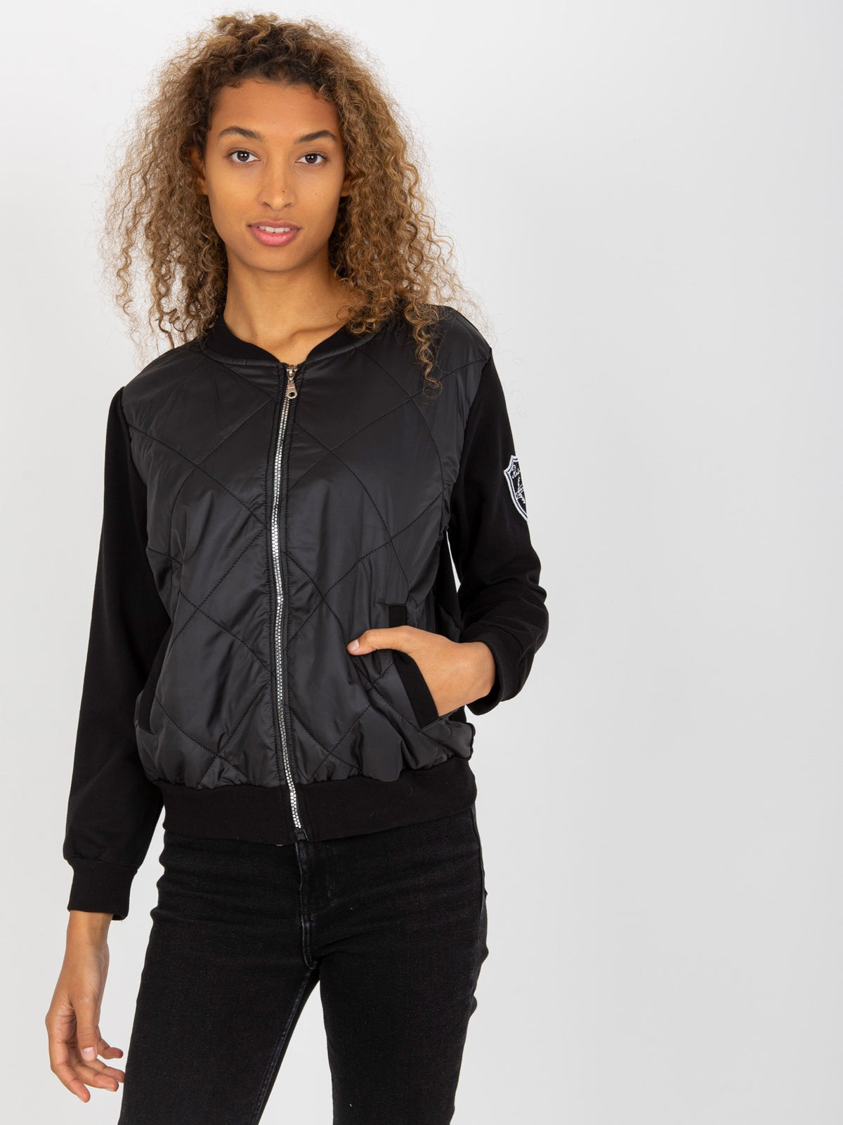 Gewatteerde Bomber Sweater – Zwart